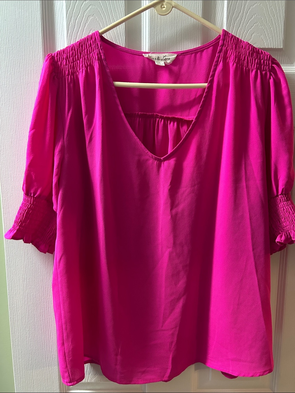 Women's Fuchsia V-Neck Blouse by Vine & Love, large, boutique
